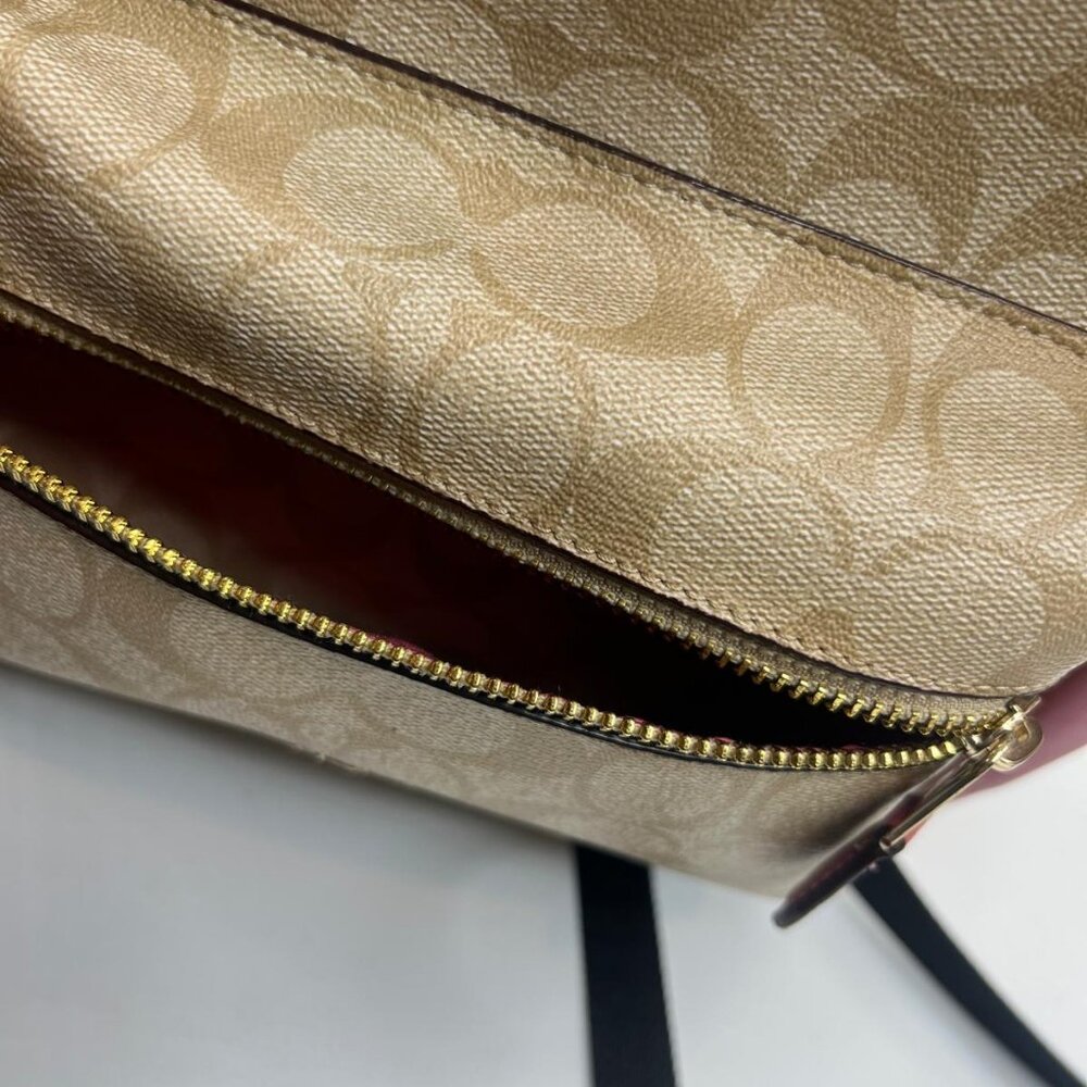 Coach Signature Canvas Mini Backpack Tan Pink Leather Trim Small Daypack Bag - Picture 5 of 5